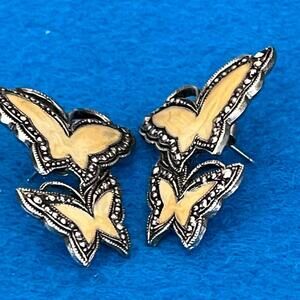 Vintage Avon Enamel Butterfly Faux Marcasite Pierced Earrings 1 1/4"